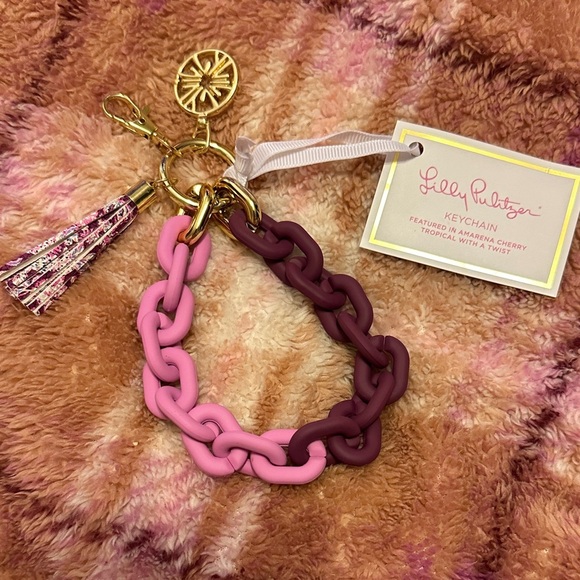 Lilly Pulitzer Accessories - Lilly Pulitzer Pink to Berry Ombre Chain Keychain bag charm with Tassel